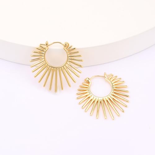 Sunburst-Style Hinged Hoop Earrings Trendy Statement Chunky Textured Huggie Earrings3