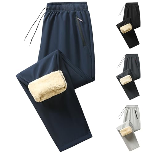 Sweatpants for Man Casual Fleece Lined Joggers Elastic Waist Straight Leg Fleece Sweatpant with Zip Pockets