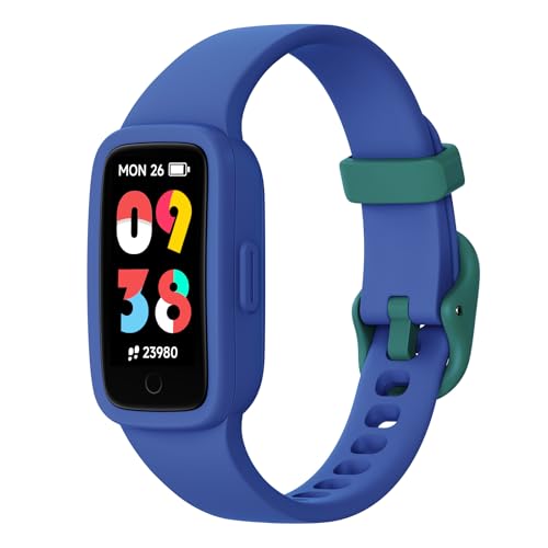 BIGGERFIVE Vigor 3 Kinder Fitness Armband Uhr mit AMOLED Display ohne App & ohne Smartphone, 3ATM wasserdicht, Pulsuhr, Schlaftracker Fitnessuhr, Sportuhr Schrittzähler für Kinder 5-12 Jahre, Blau