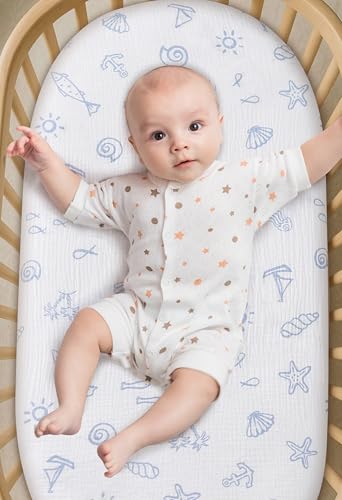 Image of TADO MUSLIN Organic Cotton Muslin Bassinet Sheets, 2 Pack - Soft, Breathable, Universal Fit for Oval, Rectangle & Hourglass Mattresses, Machine Washable, Neutral Colors for Baby Boys & Girls