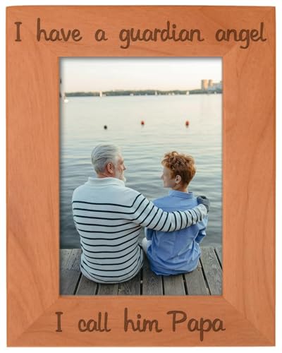 Image of ThisWear Grandpa Memorial Frame Papa I Have a Guardian Angel Memories Frame Natural Wood Engraved 5x7 Portrait Picture Frame Wood