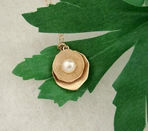 Lotus Leaf Pearl Necklace/GOLD or Silver Lotus Necklace/Dainty Mother Necklace, Birthday, Bridesmaid Gifts/Pendant Pearl Jewelry - Image 2