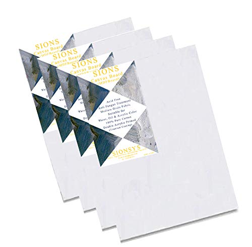 SIONS Cotton Primed Canvas Board Medium Grain 10 X 12 Inch - Pack of 4 - White
