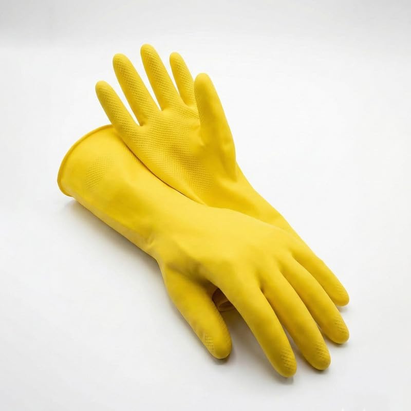 Image of LADWA Premium Rubber Household Cleaning Gloves, Yellow and Red Color Reusable Waterproof Gloves for Kitchen Cleaning, Dishwashing, Gardening and Bathroom Use with Strong Grip (Pack of 10 Pairs)
