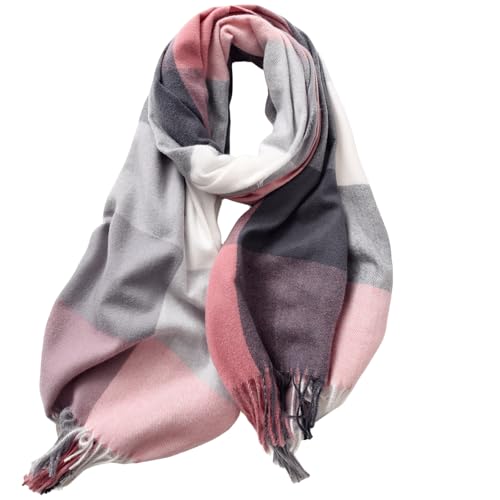 Lykofudi Schal Damen - Winter Warm Karierte Schals, Große Weiche Dicke Tücher Und Wraps Winterschal Damenschal Frauen Deckenschal Halstuch Mit Quasten 200×65 CM