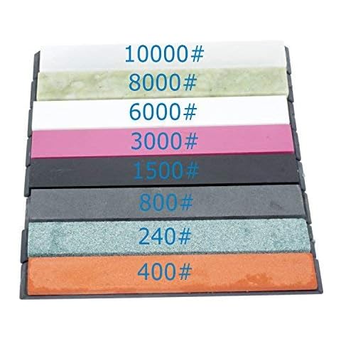 8/Set Whetstone Knife Sharpening Stone Oilstone Sharpener with Base from 240# to 10000# - 5.9" x 0.8" x 0.2" for Scissors Shaver Small Knives Cover