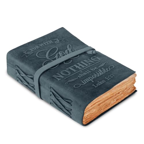LEATHER VILLAGE Catholic Journal Nothing Impossible Verse, Navy Blue 13x8.