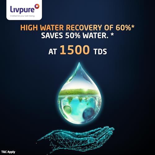 Image of Livpure Glo Star Copper HR | Free Standard Installation | High Water Recovery of 60% | 8 Stage Purification | RO+UV+UF Copper | Mineraliser | In Tank UV Sterilisation | 7L Storage | Black