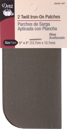 Dritz55240-19T Patches, Iron-On, Twill, Olive, 5 x 5-Inch (2-Count)