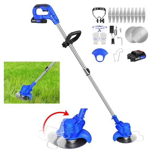 Desbrozadora Eléctrica con Cuchilla De Metal De 21v, Desbrozadora Potente De 10000rpm con Batería Y Cargador, Desbrozadora Eléctrica Telescópica con 24cm De Diámetro De Corte, Batería De 1 * 1500mAh