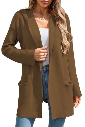 Image of Cakulo Womens Long Hooded Cardigan Sweaters Oversized Fall Cardigans 2025 Open Front Knit Sweater Coats Pockets