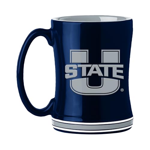 Logo Brands NCAA Utah State 14oz Relief Mug Officially Licensed | Ceramic Coffee Mug | 14 Fluid Ounces | Tonal Design