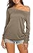 Womens Tops Off The Shoulder Long Sleeve Womans Clothing Trending Fall Tops Khaki XXL
