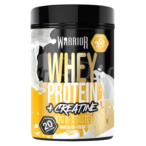 Warrior Whey Proteinpulver 500 g Plus Kreatin – Muskelaufbau- und Erholungsgetränk – zum Genießen nach dem Training (Vanilleeis)
