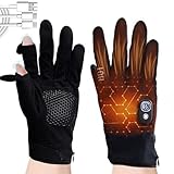 [GATHERATER] 【2025年強化版！手の甲と指発熱】電熱手袋 usb充電 3000mAh ヒーター手袋 3段階発熱 最高温55℃ 防寒グローブ 2指出 スマホ対応 防寒手袋 人間工学 マジックテープ付き 携帯便利 スエード材質 メンズ レディース (XL)