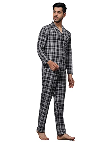 Image of B STORIES Men's 100% Cotton Full Sleeve PJ Set - Checkered Nightwear Set | Soft Loungewear | Comfortable Sleepwear | Stylish Casual Home Wear Shirt & Pant (S-XXL)