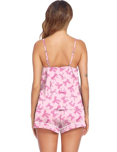 Image of Ekouaer Pajamas for Women Set Silk Satin Pjs Sexy Lingerie Sleepwear Cami Shorts Set Summer Nightwear S-XXL