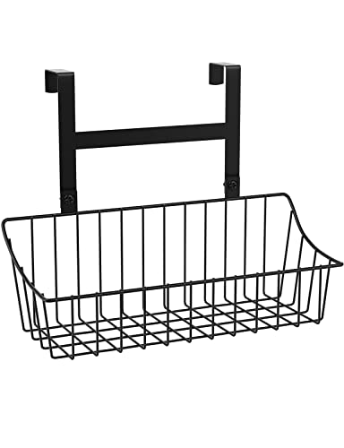 Marafansie Grid Storage Basket, Over The Cabinet Door Organizer, Hanging Basket With Hook Over The Cabinet/Railing, Under Sink Kitchen Cabinet, Pantry, Bathroom, Small, Black, 1 Pack #TOP6