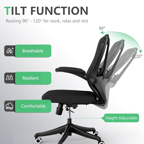 Image of Office Chair (08Black, Chair) | 360 Swivel Adjustable Lumbar Support & Flip-Up Armrests capacity 300 lbs capacity