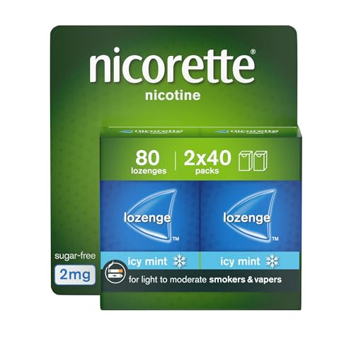 Nicorette Cools 2mg Lozenge 80 Lozenges (2 x 40 Packs) Effective and Discreet Quit Smoking Aid for Cigarettes Nicotine Lozenges with Dual-Layer Icy Mint Flavour Release