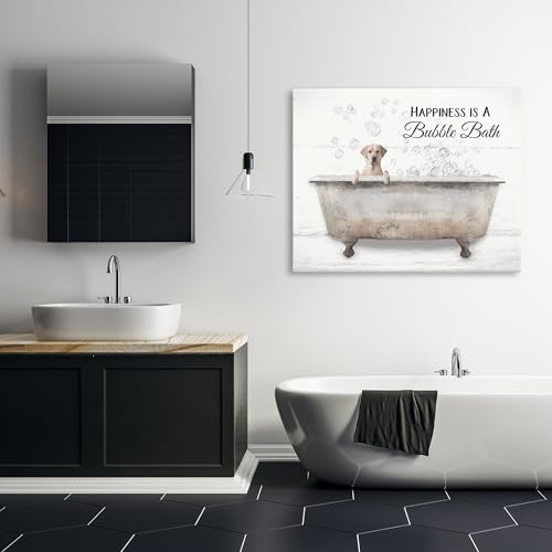 Image of Bubble Bath Dog Vintage Bath, 36 x 48 Inch Canvas Wall Art | Stupell Industries . By Lori Deiter . Ready to hang . Fun gift for bath lovers . Made in USA