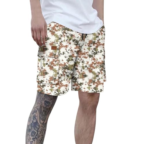 Short cargo camouflage homme avec taille élastique et poches multiples pour randonnée