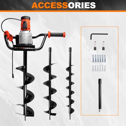 1700W Electric Post-Hole Digger with 4"+ 6"+8" Auger Bit - Your Earth Auger Drill for Quick Post Hole Digging, Tree Planting & More
