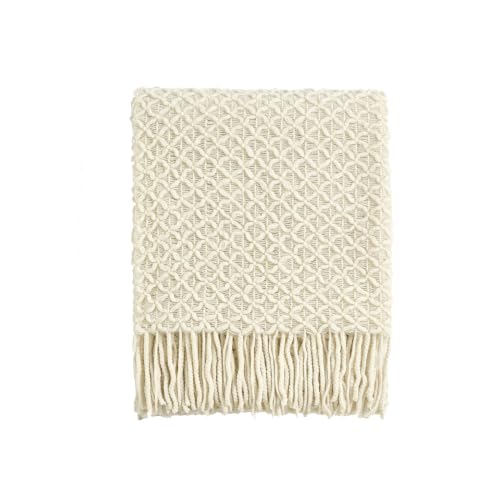 Image of CREVENT Farmhouse Boho Knitted Throw Blanket for Couch Sofa Chair Bed Home Decoration, Soft Warm Cozy Light Weight for Spring Summer Fall (127cmX152cm Beige)