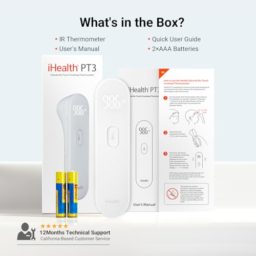 iHealth no-touch stirn-thermometer, digital-infrarot-thermometer für erwachsene und kinder,...