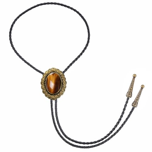 Image of Jeilwiy Bolo Tie for Men Real Stone Westwern Cowboy Ties Silver Bolos Women Leather Necktie Gift for Birthday Christmas