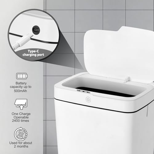 Image of VeltHar 4.75 Gal Motion Sensor Bathroom Trash Can with Lid, Automatic Trash Can Small Smart Garbage Can Touchless, Waterproof Slim Trash Bins for Bedroom Office Kitchen