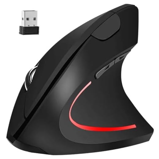 Ratón Ergonómico Vertical Inalámbrico a Pilas - 6 Botones, Conector USB 2,4 Ghz, Optico, Led para PC, Ordenador, Laptop, Notebook, Mac. 1200 DPI, Mouse Gaming, Ideal para Gamers y para el Cansancio