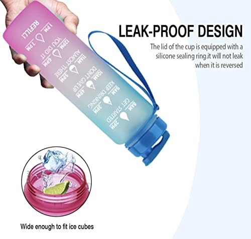 Essentials Sports Water Bottle With Straw,1000ml Leak Proof Drink Bottles with Motivational Time Marker