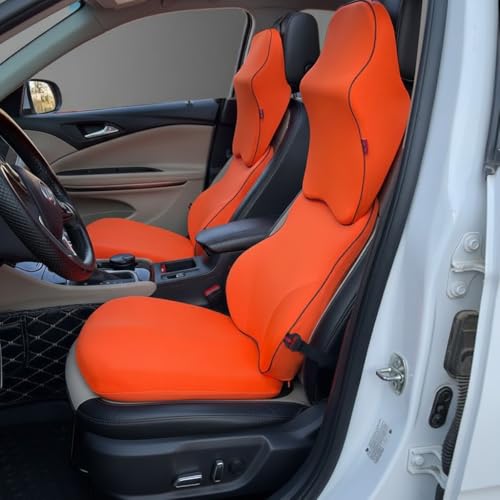 Image of STARQ Premium Car Seat Cushions Combo | Seat Back Support, Neck Rest Pillow, Seat Cushion for Driving Seat | Memory Foam, Cotton Cover | Ergonomic Car Cushions Pillows (Premium-Orange)