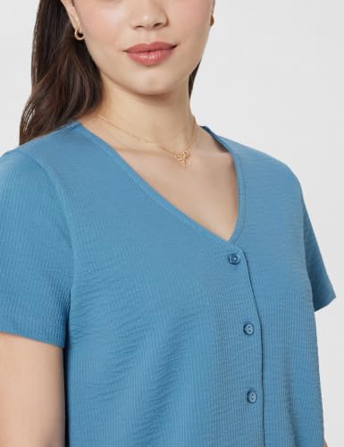 Image of Amazon Brand - Symbol Women's Seer Sucker V-Neck Knit Casual Shirt Top (Button Down | Regular-fit | Stylish) (Available in Plus Sizes)
