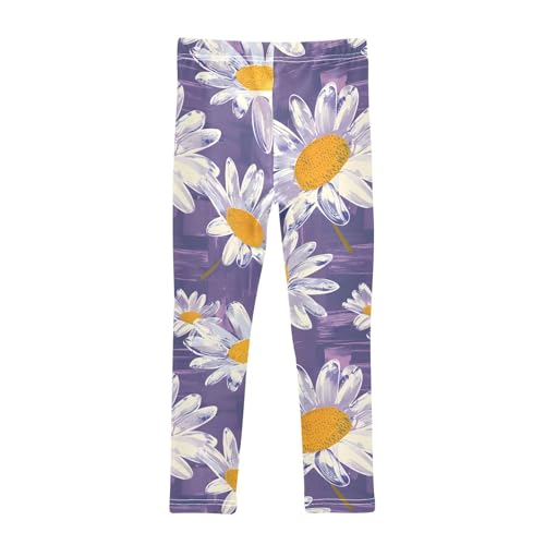 Purple Daisies Oil Painting Girls Leggings Soft Stretch Workout Yoga Dance Pants for Kids Casual Tights2