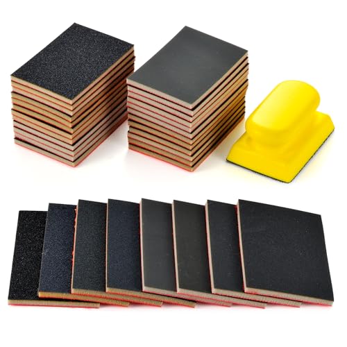 Image of MAXMAN Sanding Sponge Set, 180-3000 Grit Foam, Wet /Dry Sandpaper for Wood | 24PCS Soft Foam Hand Sander Block, Wet /Dry Fine Sandpaper Sponge, 3x4 Inch Reusable Pads for Metal /Furniture, Ideal for DIYer