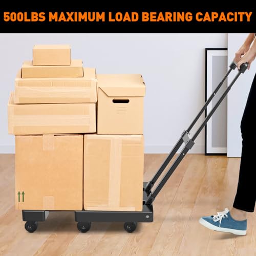 Ronlap Folding Hand Truck, Foldable Dolly Cart for Moving 500lbs Heavy Duty Luggage Cart Portable Platform Cart Collapsible Dolly with 6 Wheels & 2 Ropes for Travel House Office Moving, Black by Ronlap - Image 5