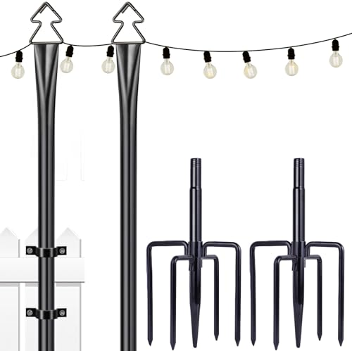 WizSar String Light Poles 2 Pack 9.8FT Light Pole for Outside Hanging – Backyard, Garden, Patio, Deck Lighting Stand for Parties, Wedding