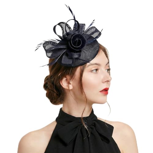 C.Garopl Fascinators Hats Women Vintage Wedding Fashion Headband Clip Church Cocktail Dresses Headwear Tea Party (Navy-02)