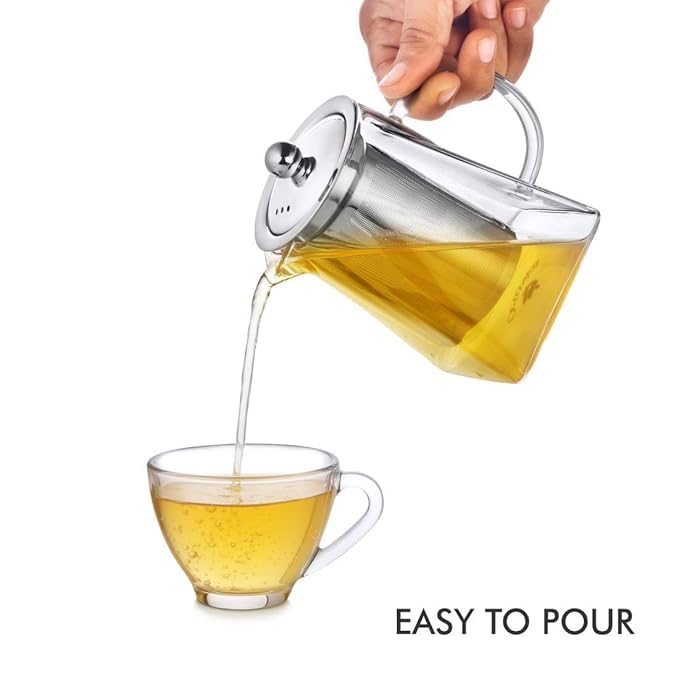 Image of Borosilicate Glass stovetop Kettle with Stainless Steel Infuser teapot to Infuse Tea Coffee Black Tea harbal kadha Tea Pot for Making Green Tea (Square Teapot 750ML)