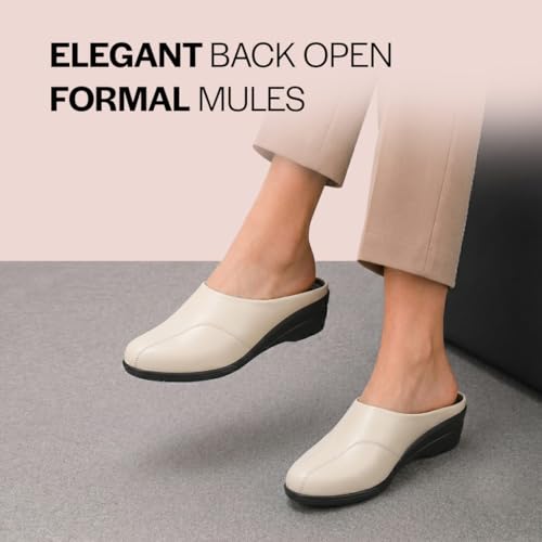 Image of FAUSTO Women Formal Back Open Platform Wedge Heel Slip‑On Mule Shoes | Stylish Office Footwear | Comfortable Fashion Shoes