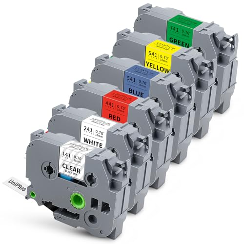 Ruban TZe-241 18mm laminé compatible Brother P-Touch lot de 6 étiquettes multicolores UniPlus