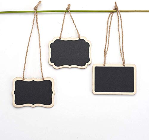 Image of CVANU 10 Pcs Mini Chalkboards Signs Hanging Rectangle Chalkboards Double Sided Blackboard Message Board Hanging Signs for Weddings, Kids Crafts C-4