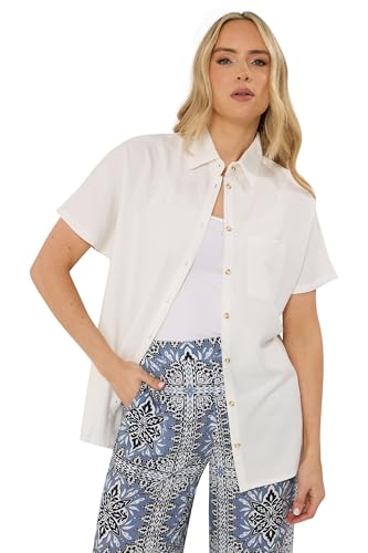 Image of Long Tall Sally - LTS Tall Short Sleeve Linen Shirt - Women's White