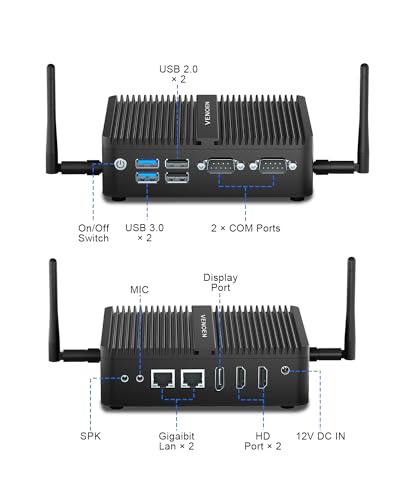 Image of VENOEN Fanless Mini PC Win 11Pro, Industrial PC Celeron J6412, 16GB DDR4 512GB SSD, Dual HD, DP, 3-Display, 2* RS232 COM, 2* RJ45 LAN /WiFi /BT4.2, Mini Computer for Business /Office /Home