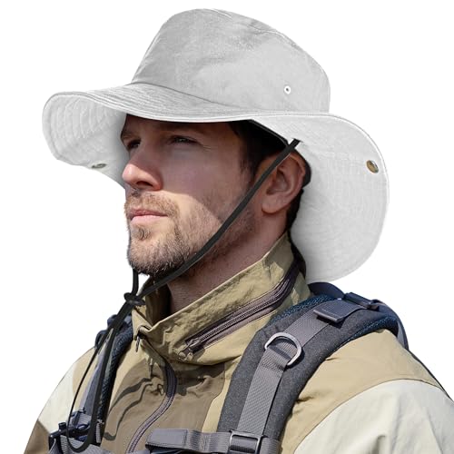 ZOORON Bucket Hat Wide Brim Boonie Hats Safari Hat for Hiking Fishing Outdoor Lightgrey