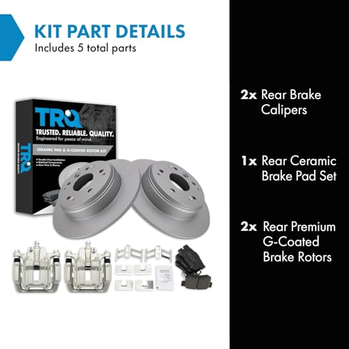 Image of TRQ Rear Brake Pad and Rotor Set Ceramic Solid Rotors Calipers | For 2007-2008 Acura TL 2003-2011 Honda Element