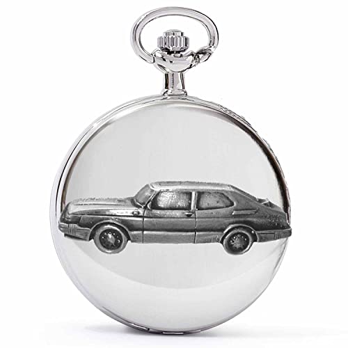 Montre gousset à quartz d'exception motif auto 900 Saloon boîtier poli et relief effet étain