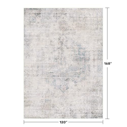 Image of Hazo Haus Modern Farmhouse Area Rug for Living Room - 10x14 Blue Gray Big Rug for Dining Room Table, Lightweight Foldable Low Pile Washable